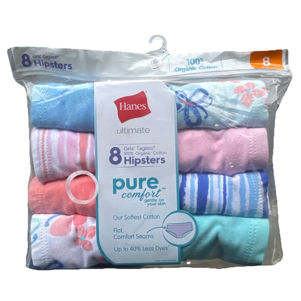 New Hanes Girl's Tagless Hipster 8 pack Size 8